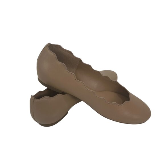 Copper Key Womens Beige Scalloped Leather Ballet Flats Size 8 Comfort Slip On - Picture 2 of 16